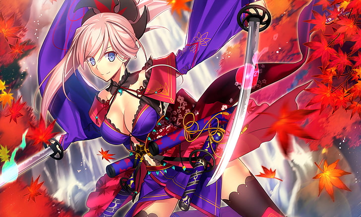HD wallpaper: blue eyes, sword, Miyamoto Musashi (fategrand order), pink  hair | Wallpaper Flare