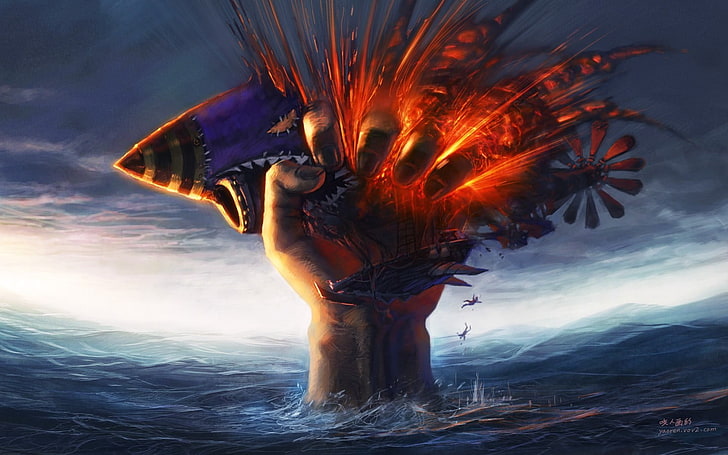 hand and rocket illustration, World of Warcraft, Zeppelin, fantasy art