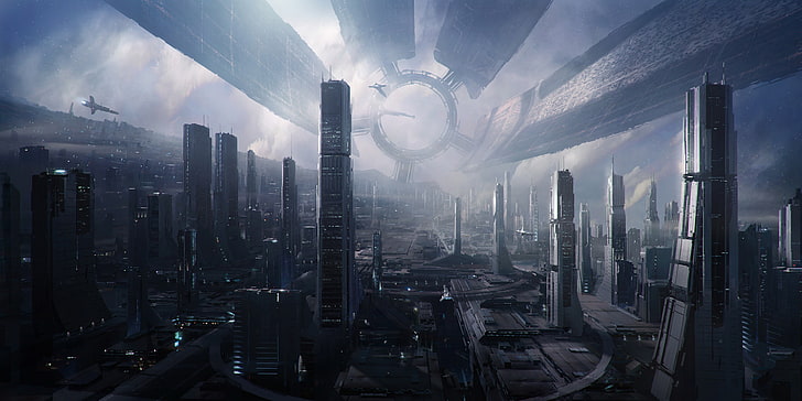 buildings wallpaper, Mass Effect, Citadel, science fiction, building exterior, HD wallpaper