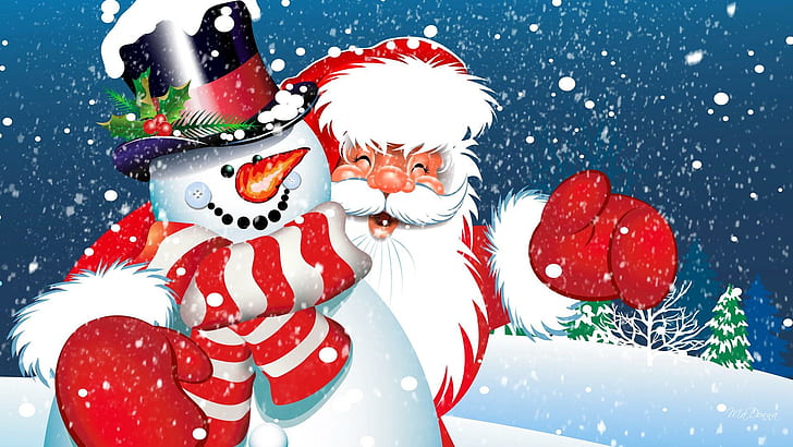 Frosty Santa, santa and snowman poster, st nick, christmas, santa claus, HD wallpaper