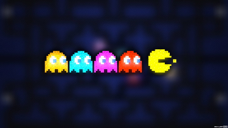 pixel art, Trixel, Pacman, Clyde, Inky, Pinky, Blinky, video games, HD wallpaper