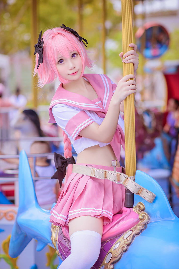 HD wallpaper: women's pink and white uniform, cosplay, Asian, pink hair,  dyed hair | Wallpaper Flare