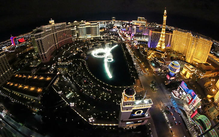 Las Vegas Night, lights, architecture, modern, panorama, animals, HD wallpaper