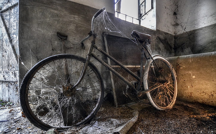 wreck, vehicle, old, spiderwebs, bicycle, transportation, land vehicle, HD wallpaper