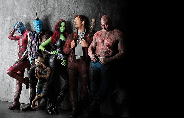 Nebula, Zoe Saldana, Rocket Raccoon, Gamora, Groot, Drax, Star Lord, HD wallpaper