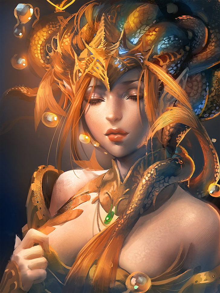 Medusa illustration, Sakimichan, realistic, beauty, women, fashion