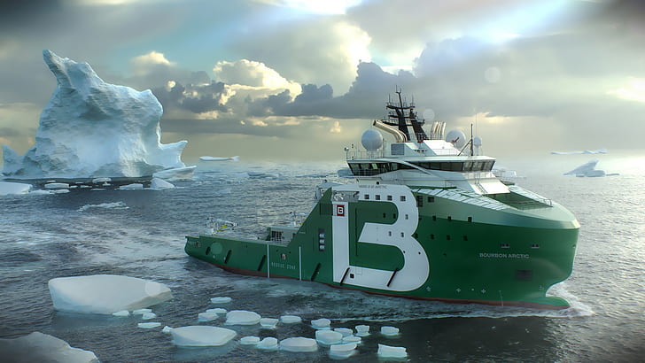 iceberg, Arctic, sea, vehicle, ship