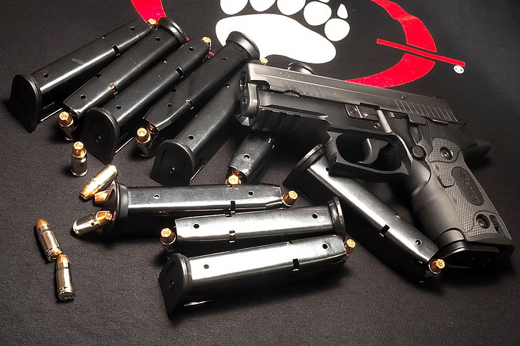 black semi-automatic pistol, gun, ammunition, Blackwater, weapon, HD wallpaper