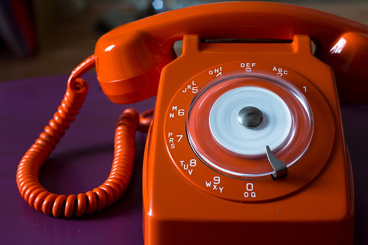red rotary telephone, numbers, tube, wire, communication, old-fashioned, HD wallpaper