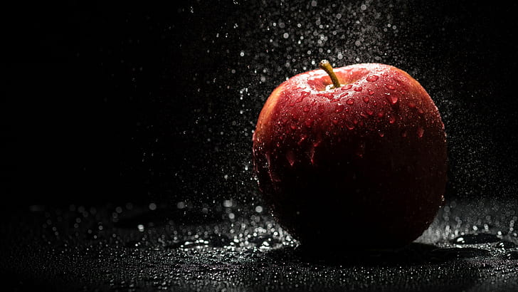 shadow, photography, water, fruit, lights, apples, black background, HD wallpaper