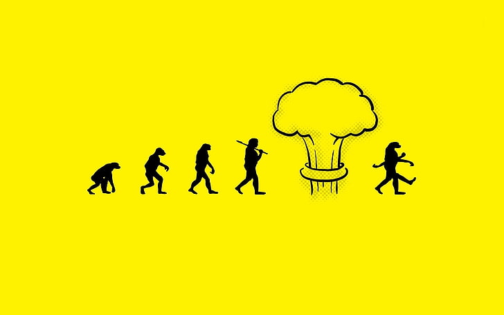 human evolution digital wallpaper, digital art, atomic bomb, humor