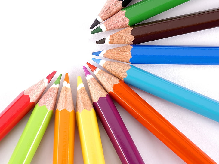 assorted-color pencil lot, colored pencils, semi-circle, bright, HD wallpaper