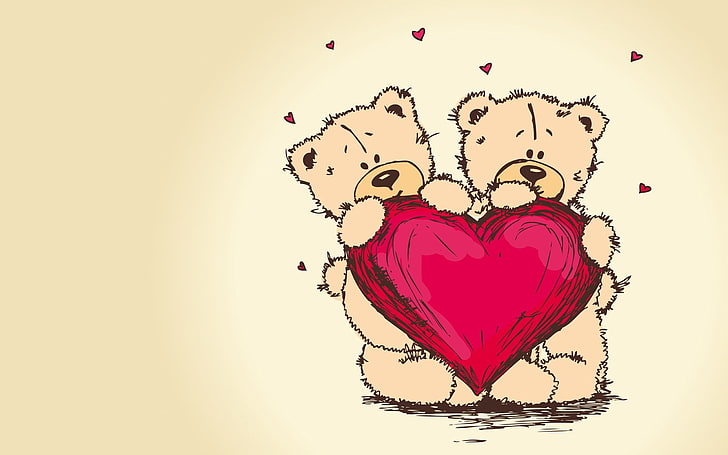 two bears holding red heart clip art, teddy bears, picture, romance, HD wallpaper