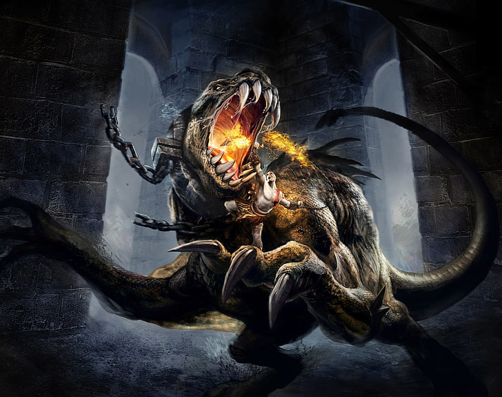 God Of War - Chains Of Olympus HD Wallpaper, dragon illustration