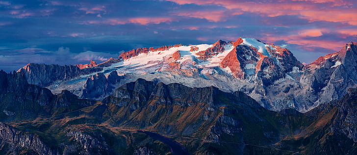 mountains, glacier, summit, marmolada glacier, colfosco, italy