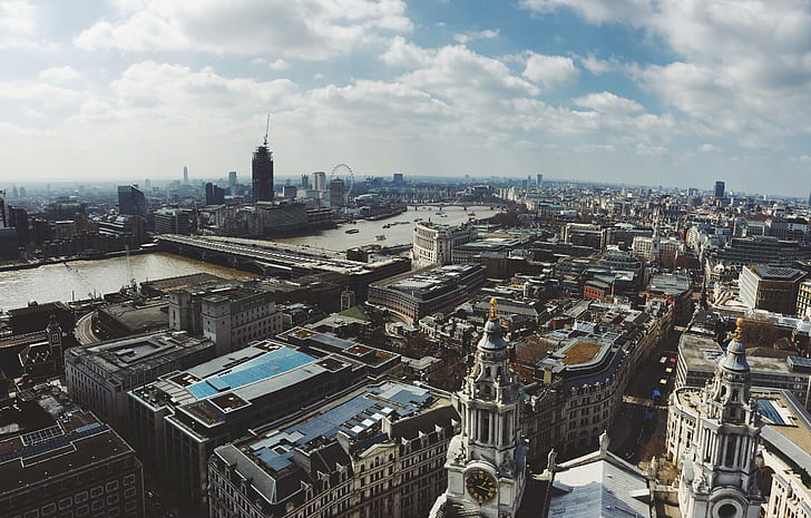 city, water, sky, London, London Eye, River Thames