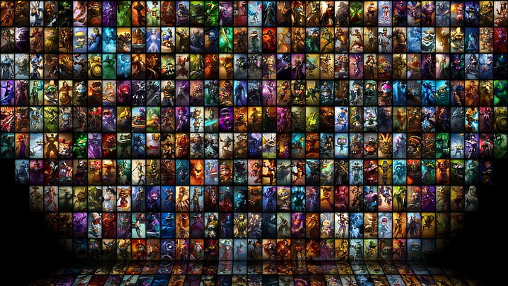 League of Legends game, moba, video games, collage, pattern, symbol