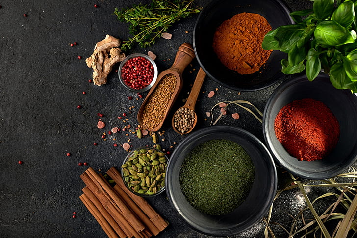 food, spices, still life, colorful, HD wallpaper