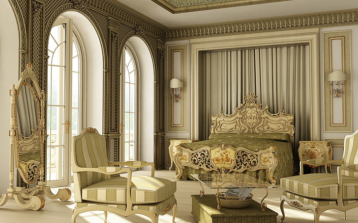 Imperial Bedroom, chair, blinds, sofa, furniture, vintage furniture, HD wallpaper