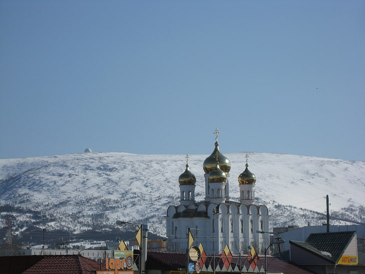 grey and white mosque, magadan, cathedral, holy trinity, mountains