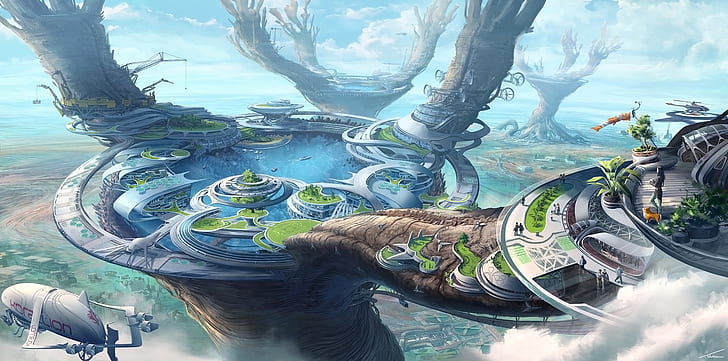 Solarpunk Welcome to the club  Fantasy city Fantasy landscape Anime city