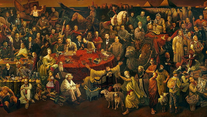 group of people plainting, celebrity, Discussing the Divine Comedy with Dante, HD wallpaper
