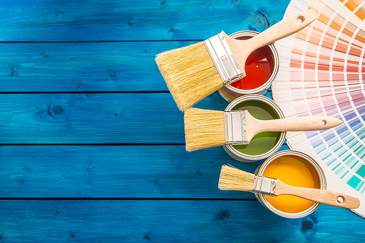 colors, wood, paint, paint buckets, HD wallpaper