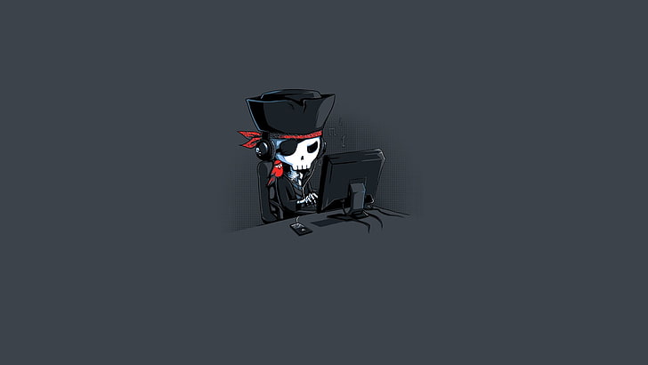 skeleton pirate cartoon, artwork, pirates, simple background