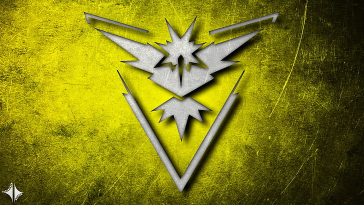 grey logo, Pokemon Go, Team Instinct, Pokémon, yellow, star shape