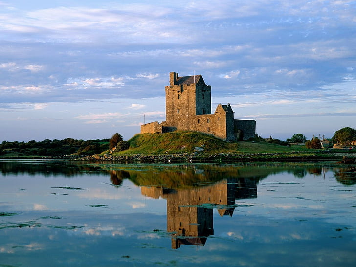 Dunguaire, Castle, Kinvara, County clare, Ireland, reflection, HD wallpaper