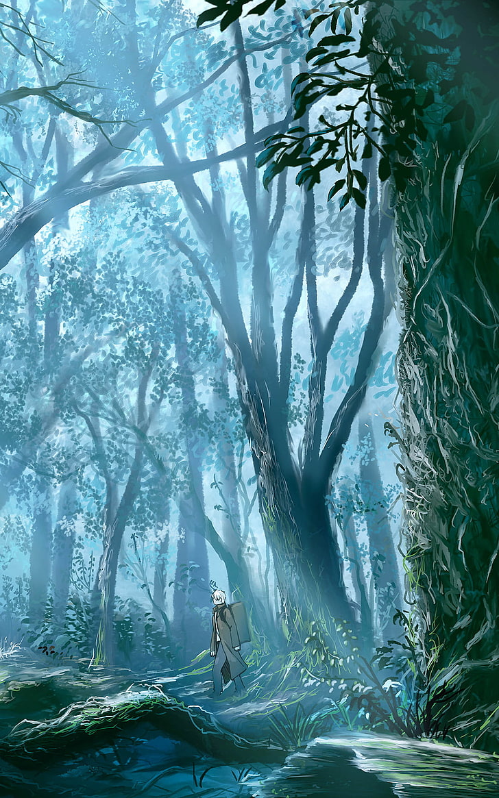 green leafed trees illustration, forest, artwork, anime, Mushishi, HD wallpaper