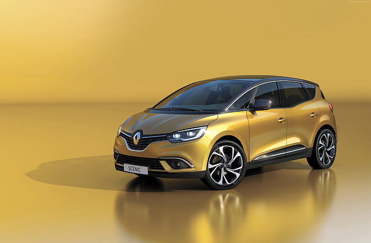 gold, Renault Scenic, Geneva Auto Show 2016, minivan, yellow, HD wallpaper