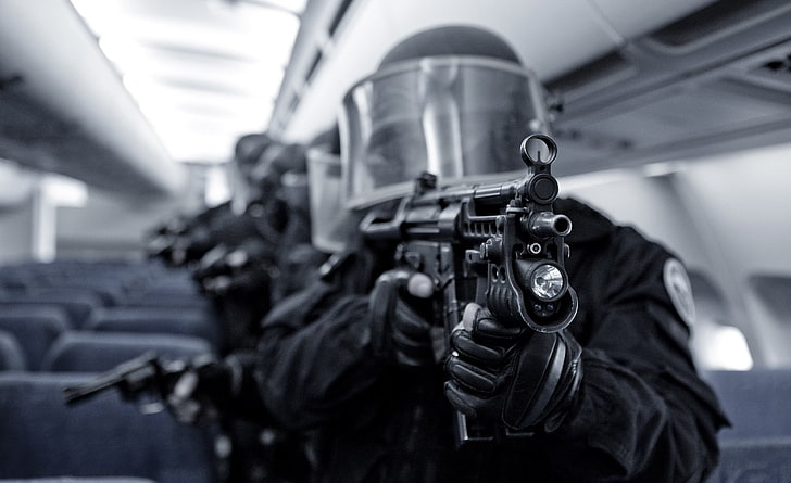 SWAT Team, black assault rifle, Army, transportation, mode of transportation