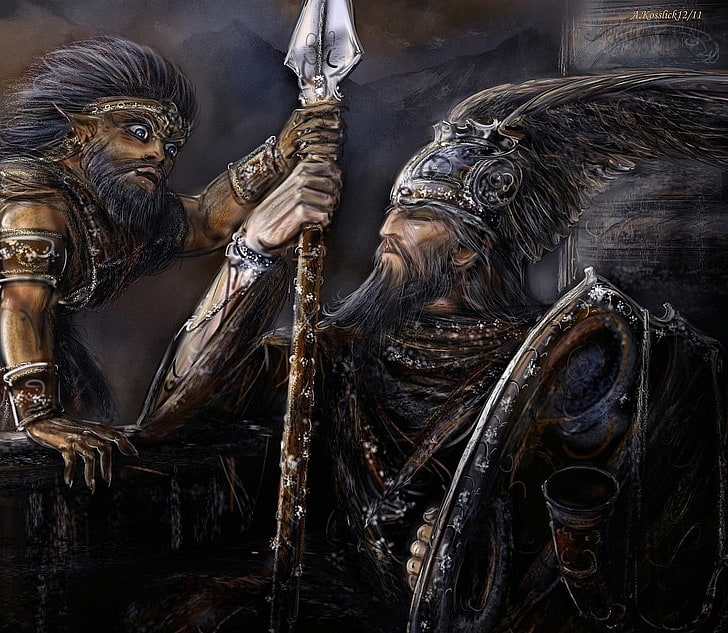 two men painting, Vikings, mythology, fantasy art, Odin, representation
