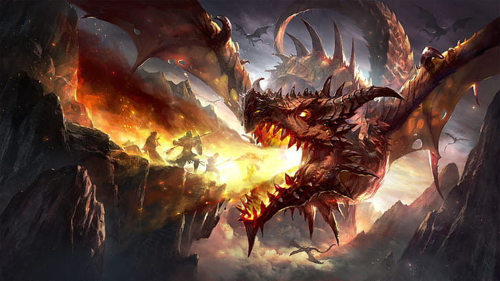 Fantasy, Dragon, Battle, Dragon Attack, Wyvern, HD wallpaper