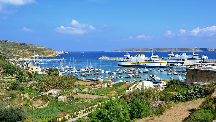 Malta, Gozo, island, boats, dock, yachts, sea, HD wallpaper