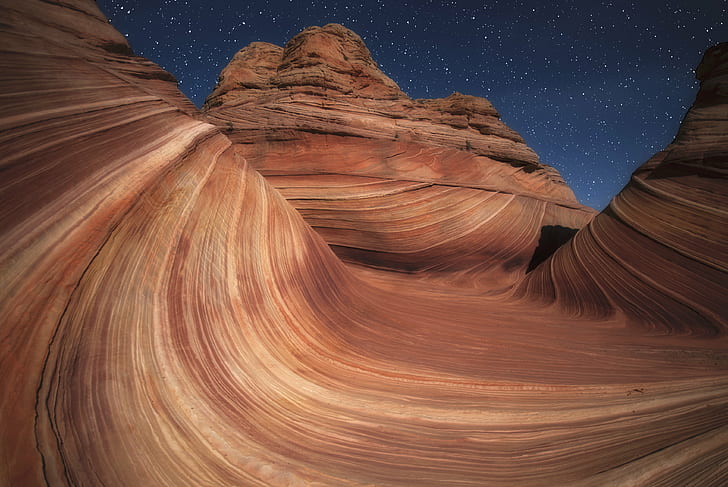 brown mountain with blue sky, verse, Wave, desert, arizona, sandstone, HD wallpaper