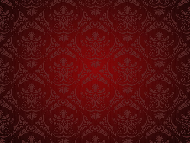 red and white floral illustration, retro, pattern, vector, dark, HD wallpaper
