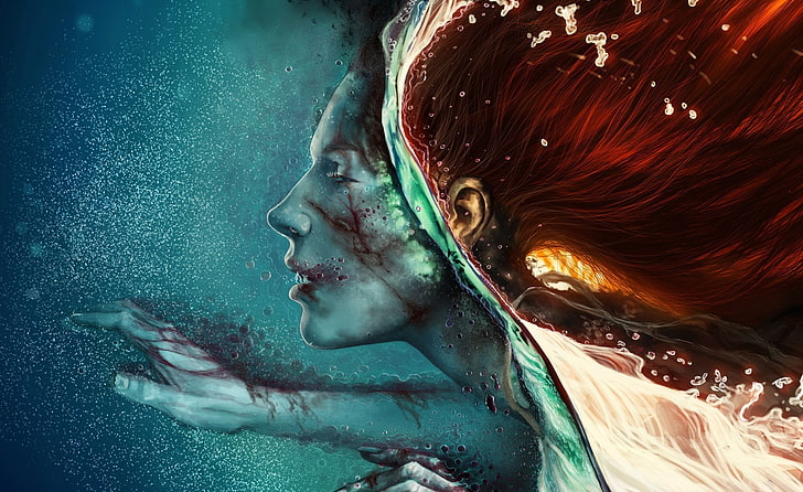 fantasy art, Vitaly S Alexius, Romantically Apocalyptic , redhead