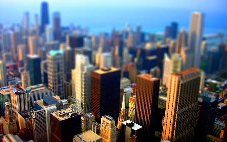 multicolored cityscape scale model, tilt shift, urban, Chicago