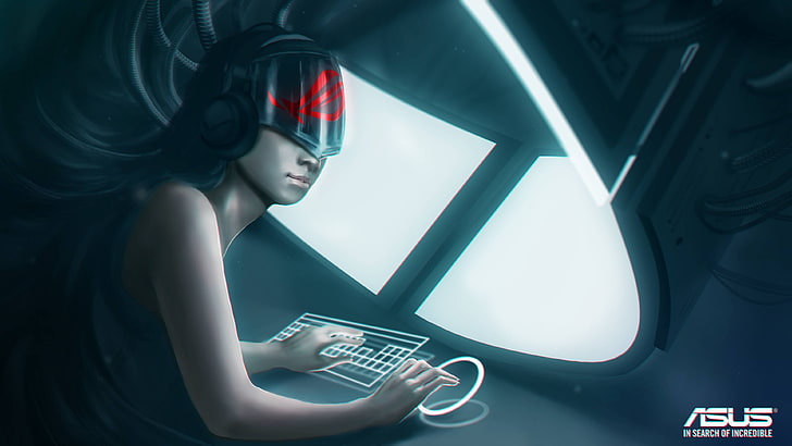 Asus Republic of Gamers digital wallpaper, futuristic, helmet, HD wallpaper