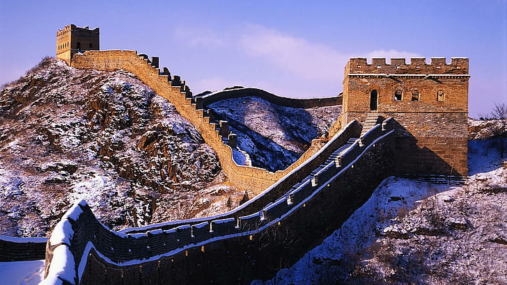 Great Wall China, winter, ancient, animals, HD wallpaper