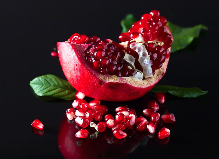 pomegranate, leaves, fruits, Food, food and drink, healthy eating