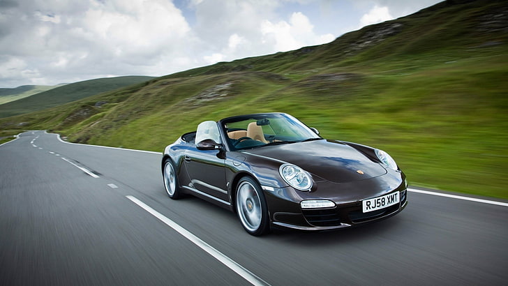 black Porsche 911 convertible coupe, car, transportation, mode of transportation, HD wallpaper