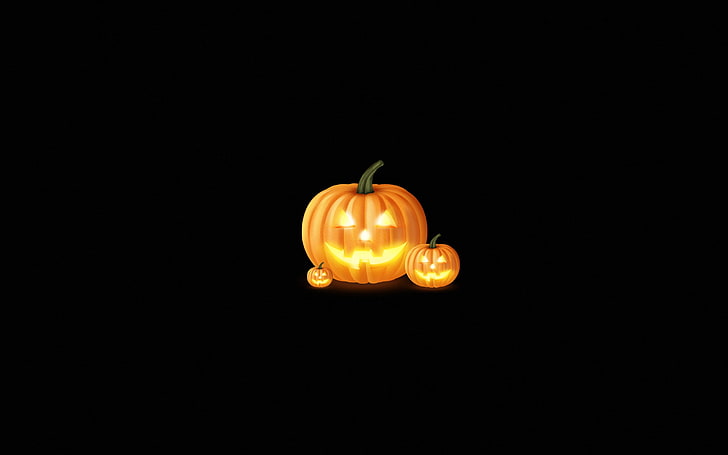 Halloween, spooky, minimalism, glowing eyes, pumpkin, illuminated, HD wallpaper