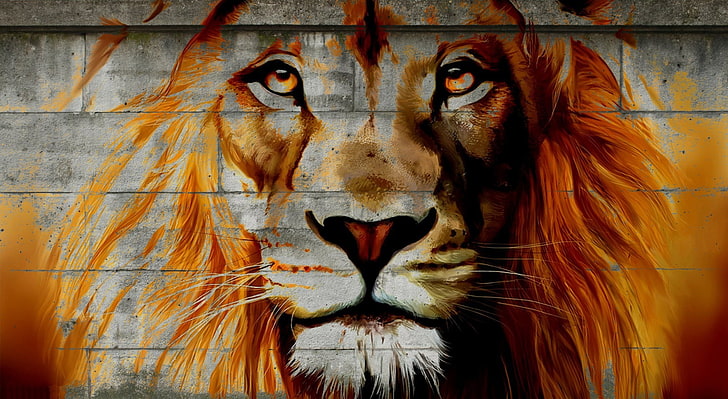 2560x800px | free download | HD wallpaper: Lion, painting of lion,  Artistic, Graffiti, wild, street, animal | Wallpaper Flare