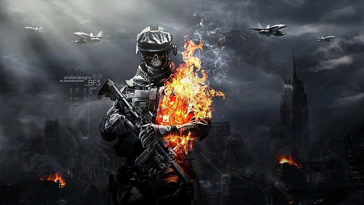 Battlefield 3 wallpaper, video games, skull, smoke - physical structure