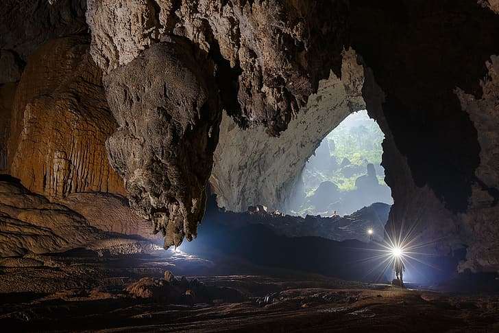 Vietnam, nature, landscape, cave, flashlight, Hang Son Doong, HD wallpaper