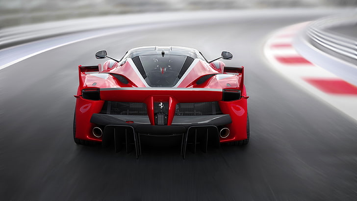 black and red luxury car, Ferrari FXXK, race tracks, motion blur