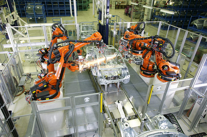 robot, technology, KUKA, car, vehicle, welding, bodywork, factory